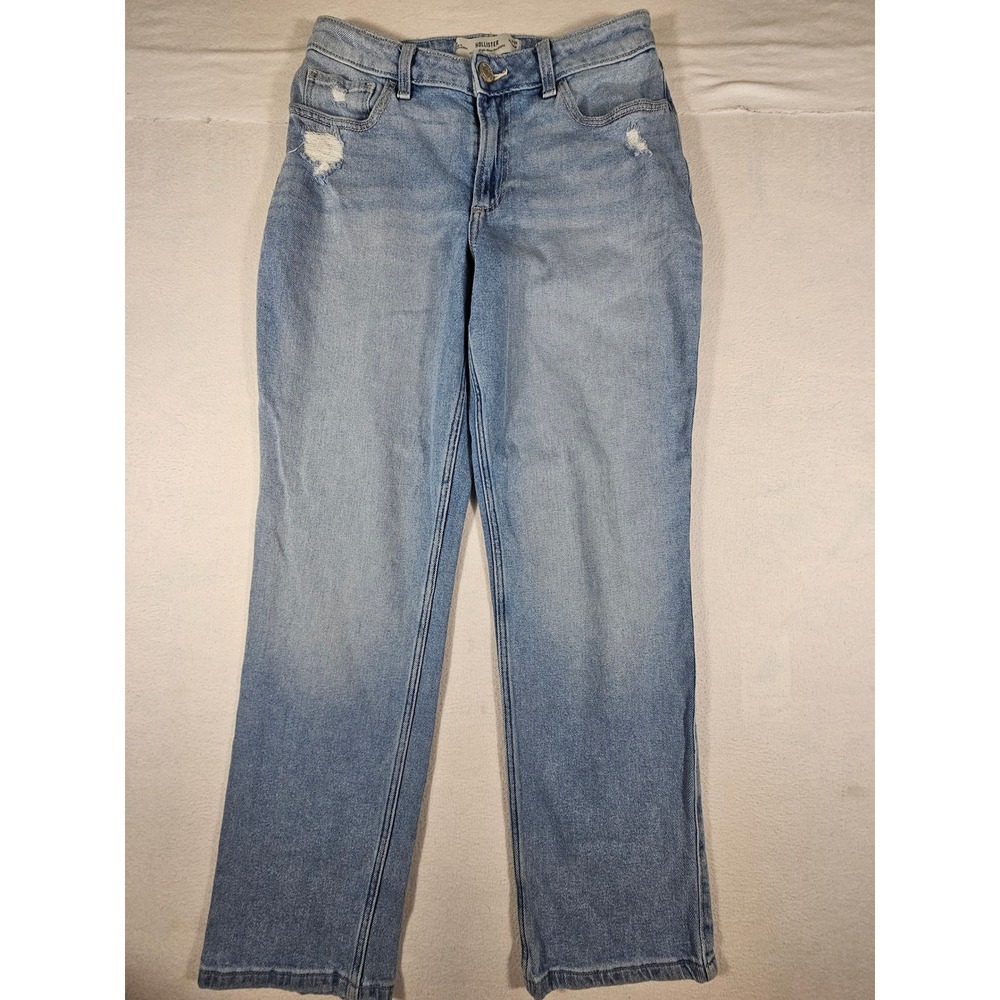 Hollister Curvy High-Rise Straight‎ Jeans Light Wash Distressed Blue W28 Regular